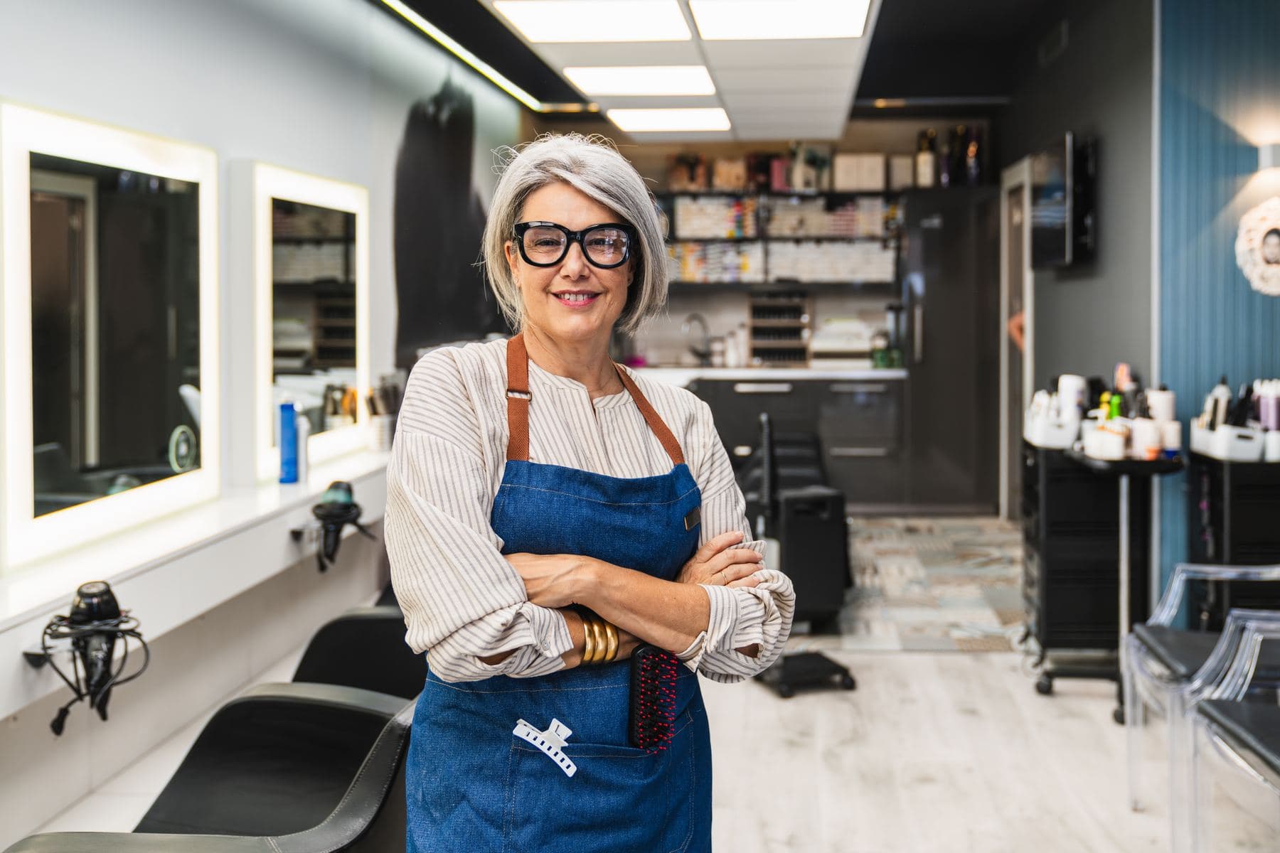 The owner of a small salon in her premises